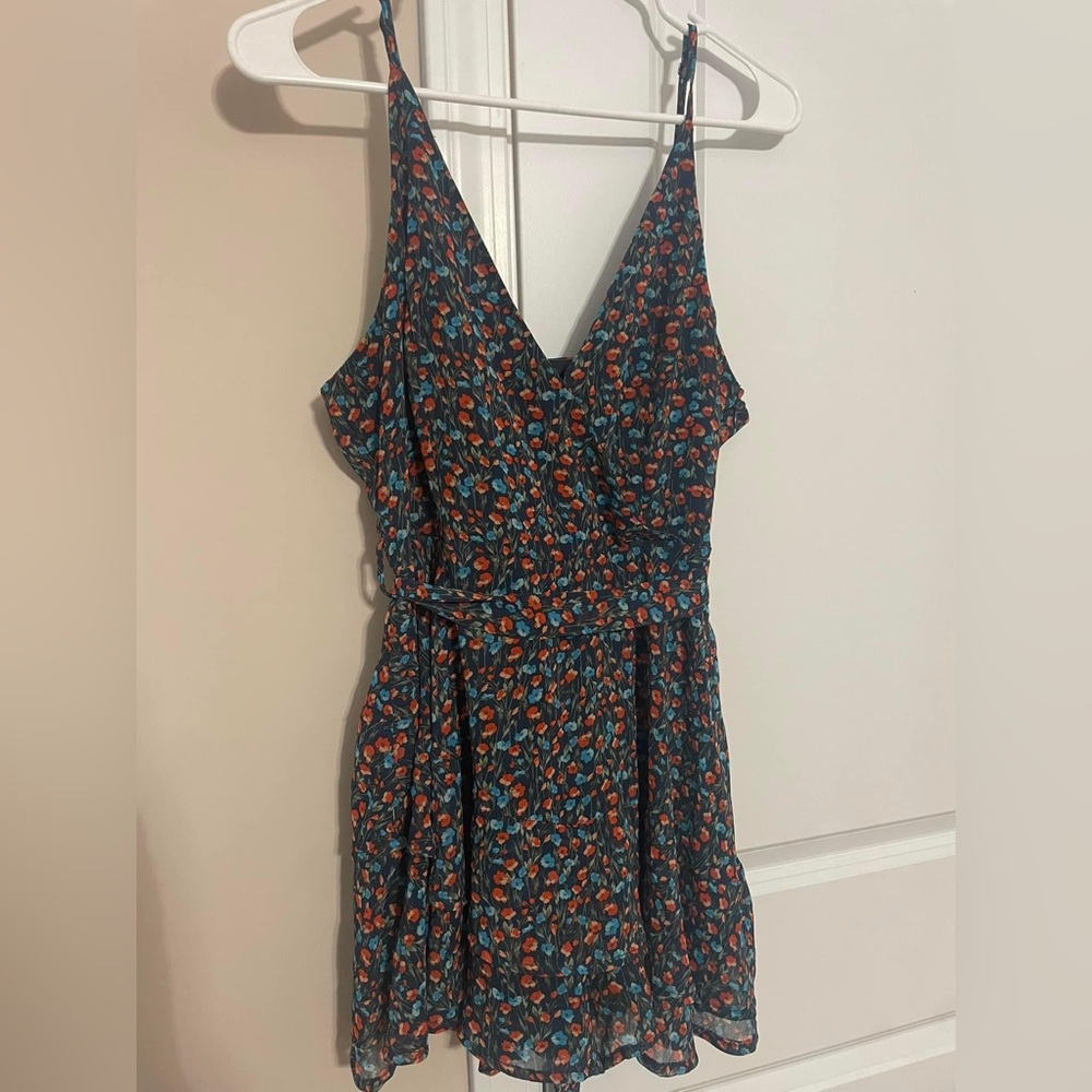 Blue and red floral romper